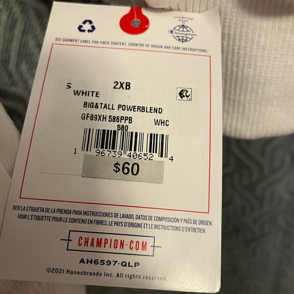 NWT Champion Powerblend Fleece Mens Long Sleeve Hoodie Big and Tall. 2XB. White - Picture 6 of 15